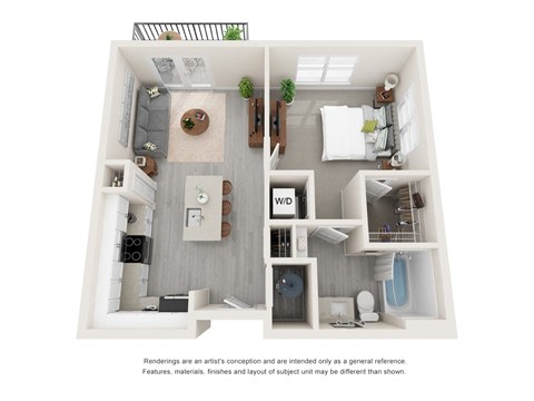 a 1 bedroom floor plan with a bathroom and a living room